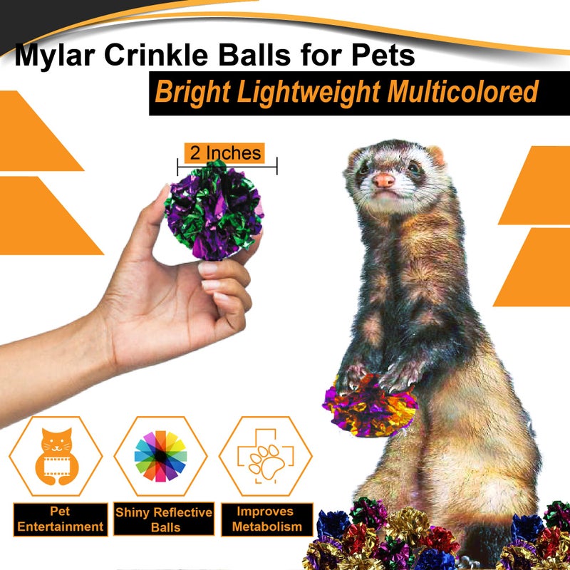 SunGrow 24 Pcs Ferret Mylar Crinkle Balls, 2" for Exercise to Keep Fit, Lightweight, Multicolor Shiny Foil with Crinkly Sound for Indoor Pet Cat, Kitten - Image 3